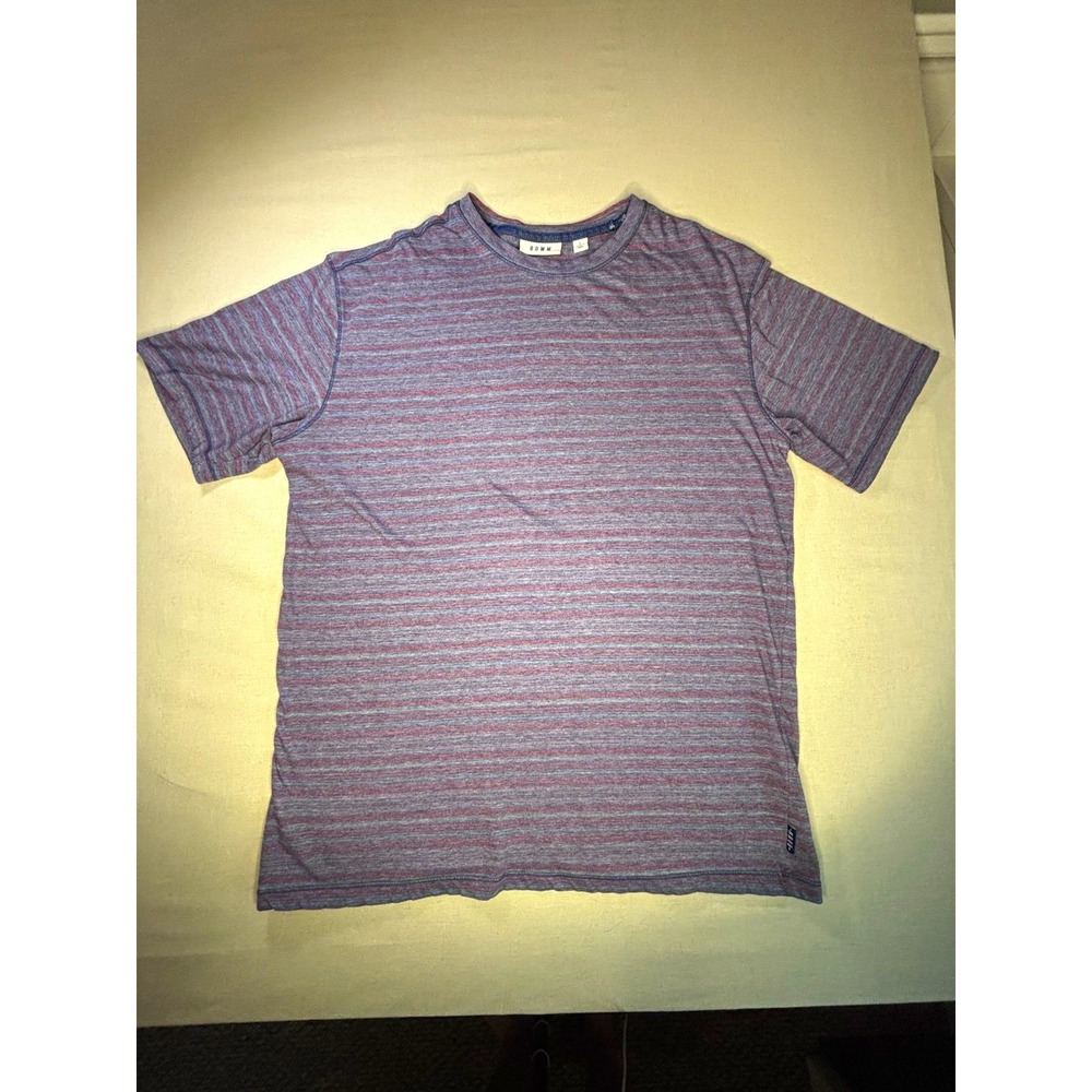 ROWM Logo Striped Crew Neck Short Sleeve T-Shirt Men L Blue Red Regular 0066